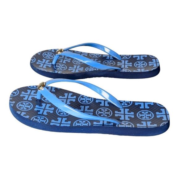 TORY BURCH Thin Flip Flop in Navy Mixed Logo Size 6 - Picture 2 of 6